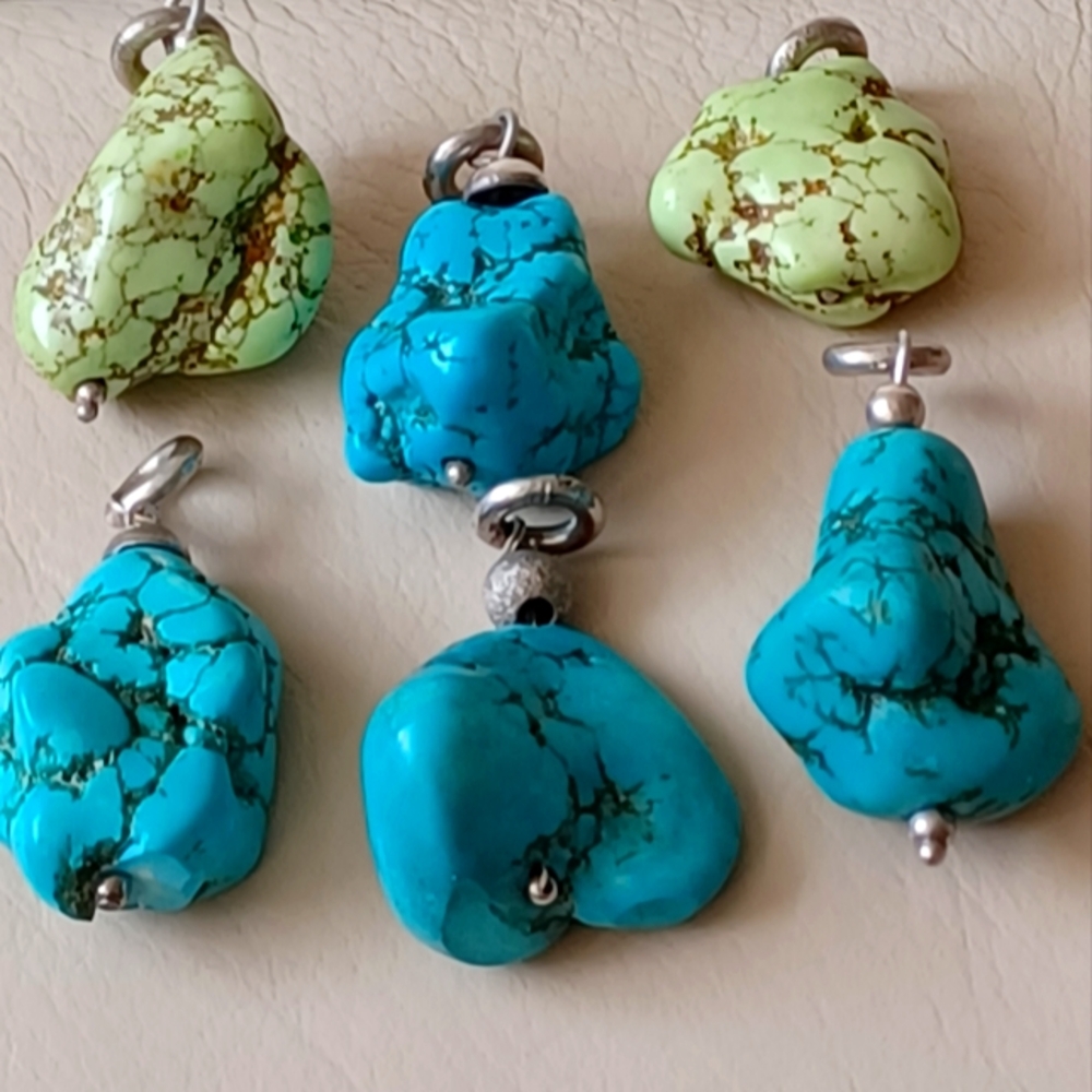 6 Sterling Silver 925 and Turquiose Natural Stone Pendants